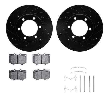 8412-76013, Rotors-Drilled And Slotted-Black W/Ultimate Duty Brake Pads Incl. Hardware, Zinc Coated